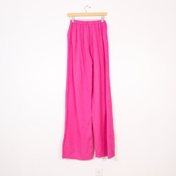 *Prettylittlething Hot Pink Crinkle Wide Leg Elasticated Waist Trousers NWT - Picture 8 of 8